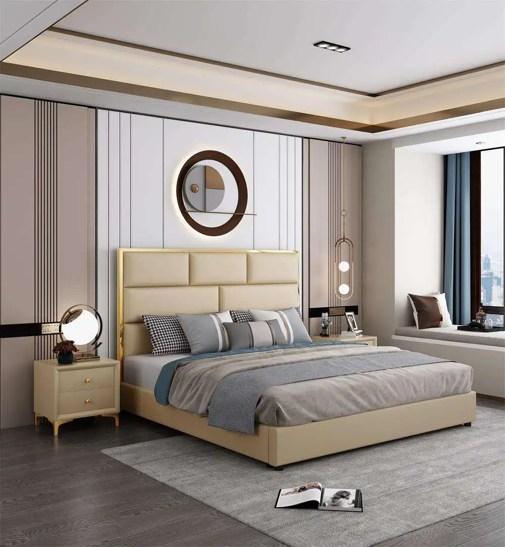 newly designed high quality odm oem high back leather queen bed sets luxury bedroom king size hotel bed for home hotel