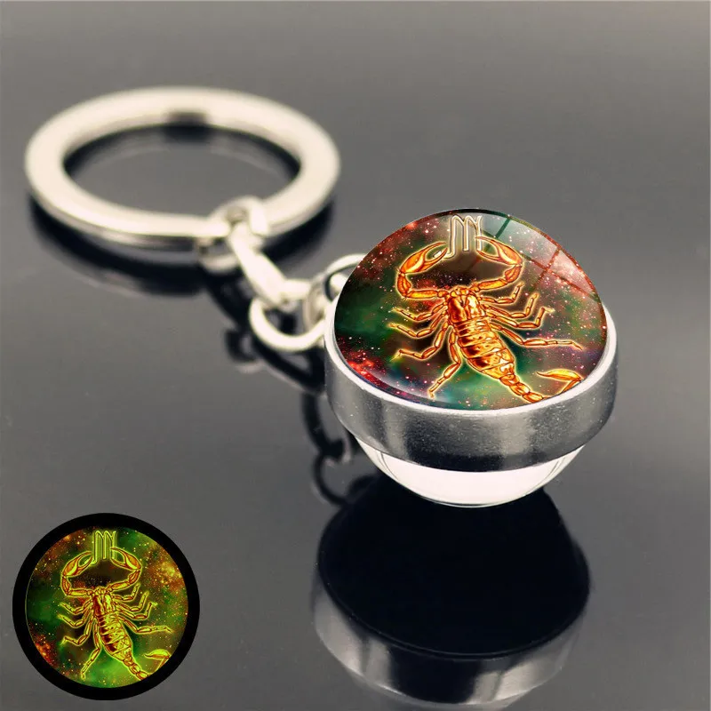 Honor Of Crystal Double Sided Noctilucent 12 Star Crystal Ball Pendant Key Chain Crystal Keyring