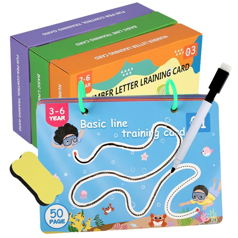 Reusable Education Writing Practice Learning Pen Control Training Card  logical thinking cards book For Kids Learning Toy