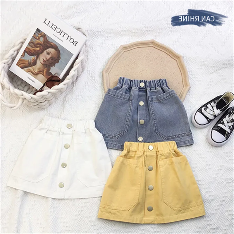 summer new arrival infant toddler baby girls denim skirt child kids solid blue yellow skirts wholesale