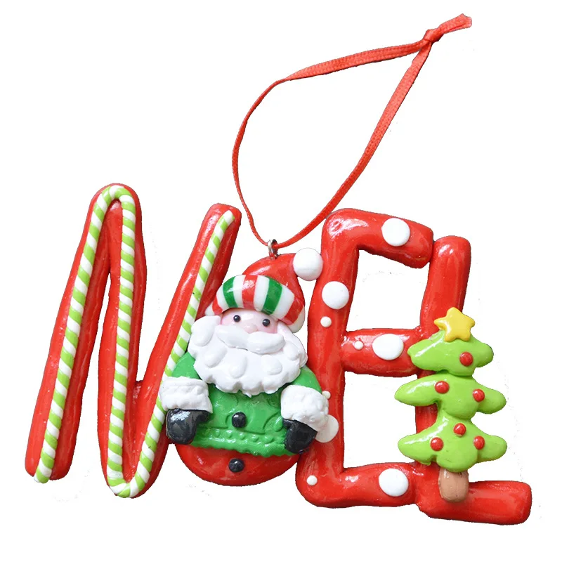 SwanLace Santa cane Bow gift Polymer clay pendant for window Christmas tree decorative