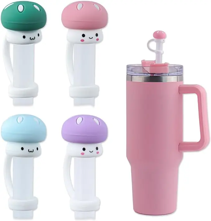 Reusable Drinking Protector custom factory Silicone Straw Cover 10 mm cute  Mushroom Straw Toppers Tips Protector
