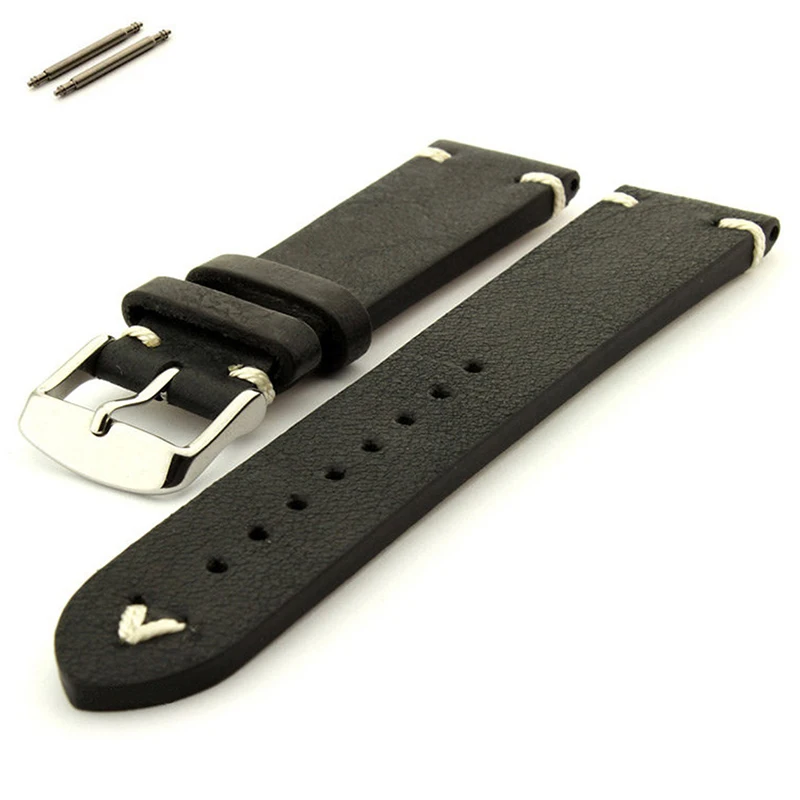 Custom real leather watch band 18mm 20mm 22mm 24mm leather strap vintage style ss.buckle for men watches.