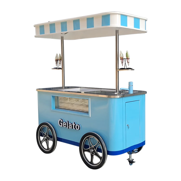Mobile gelato ice cream cart / popsicle ice cream cart cart selling juices and ice cream showcase freezer with ce