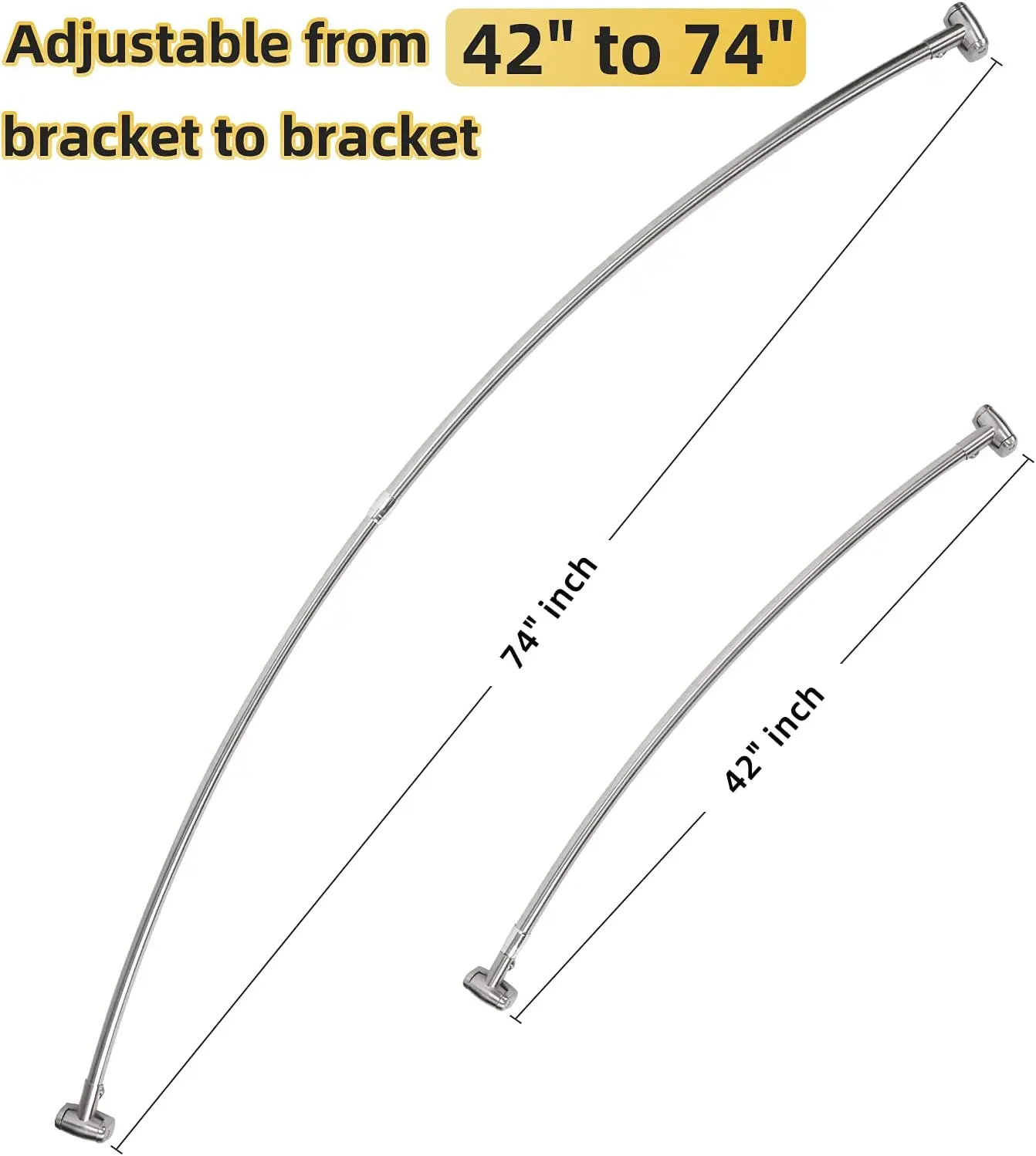 43-72Inch Adjustable Bathing Rod Curved Shower Curtain Rod Expandable Curved Shower Rod for bathroom