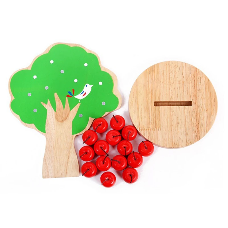 Hot sale Montessori Wooden Puzzle Magnetic Apple Tree Children Interactive Game Toy Baby Pick Fruit Educational Mathematics Toys