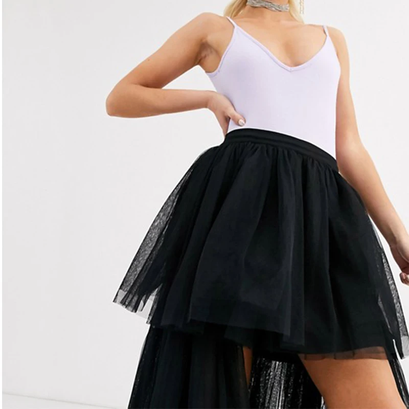 Womens Summer Solid Lightweight Tulle Tiered Elastic Waist Elegant Prom Maxi Skirt