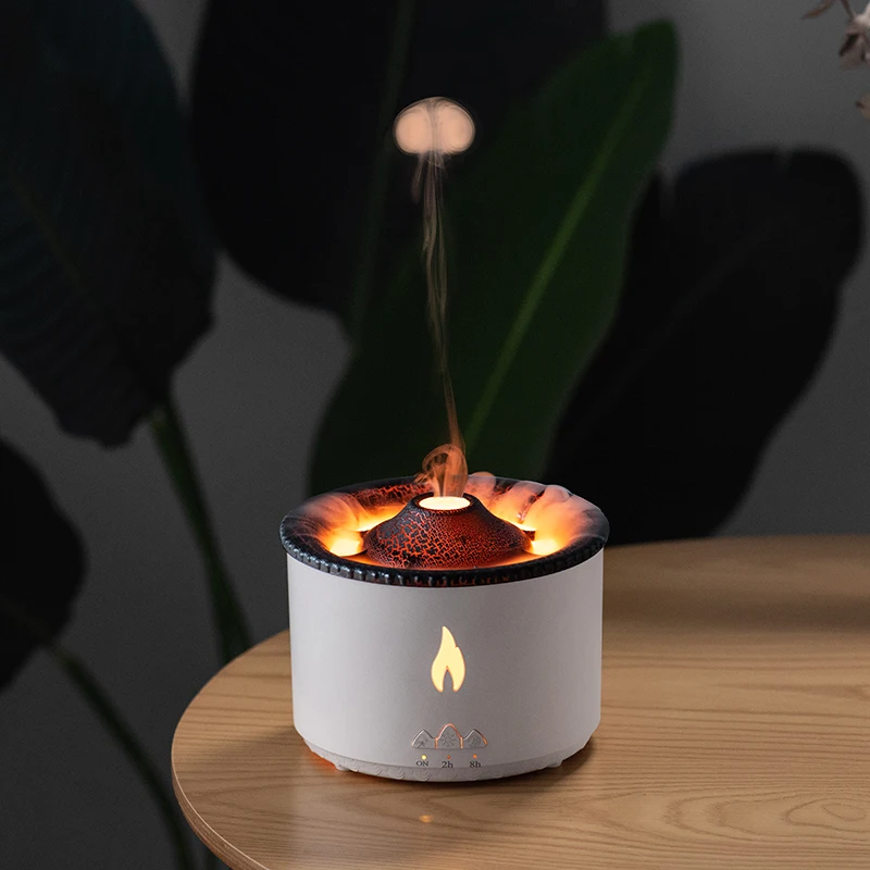 OEM Logo Electric Ultrasonic Mist Smoke Ring Humidifiers Essential Oil Aromatherapy Volcano Flame Christmas Humidifier