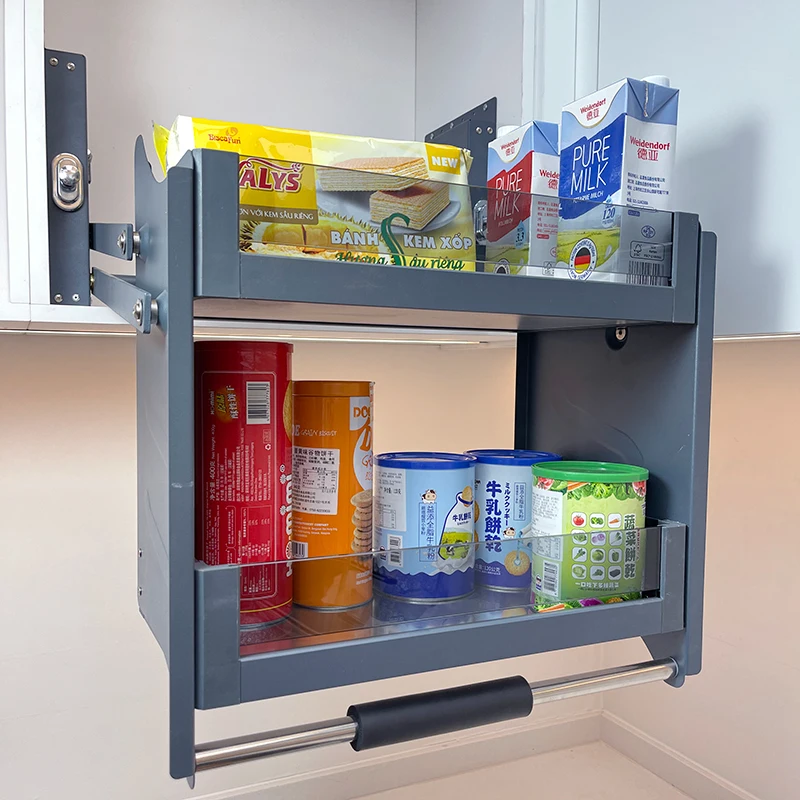 kitchen glass storage rack pull down cabinet lift system pantry organizer cabinet basket