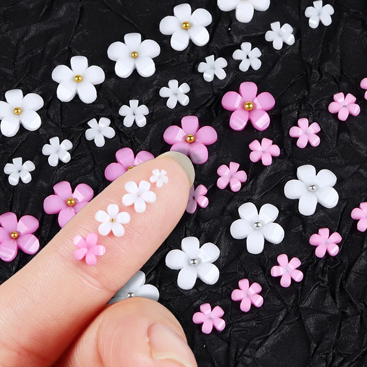 Exquisite Five Petal Flowers 6 Grid Boxed Size Mixed Resin Flower Nail Art Jewelry