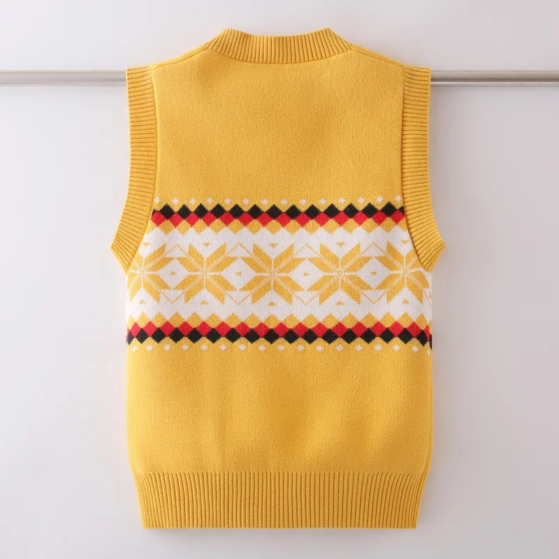 
Hot selling design star anise pattern v neck knitted printed sweater sleeveless vest 