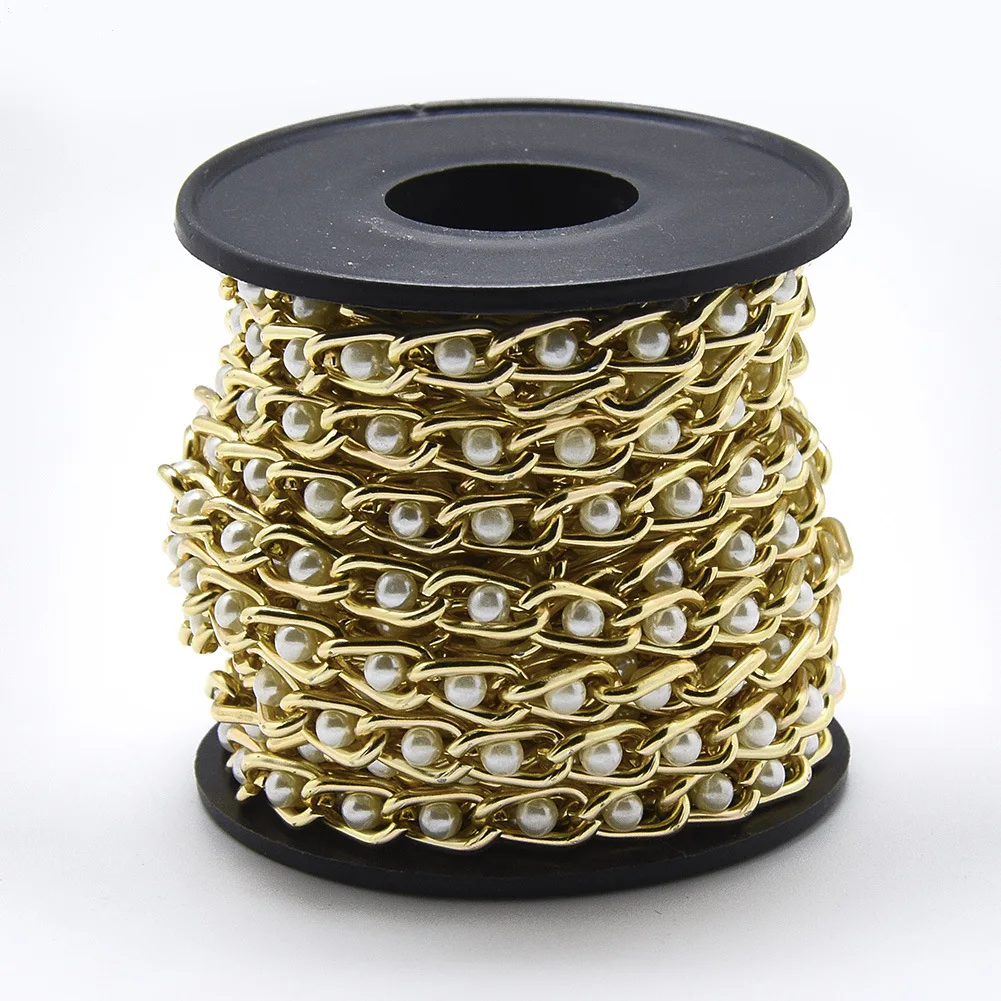 awmand 5 Meter Large Aluminum Pearl Curb Chains Jewelry Making Supplies Twisted Link Chains With Pearl DIY Cable Chains