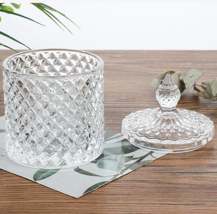 New Design Clear Glass Candle Jar Empty Container With Glass Lid