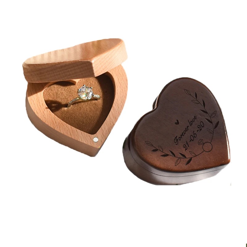 customized heart-shaped Wedding ceremony birthday gift box wooden wedding ring box