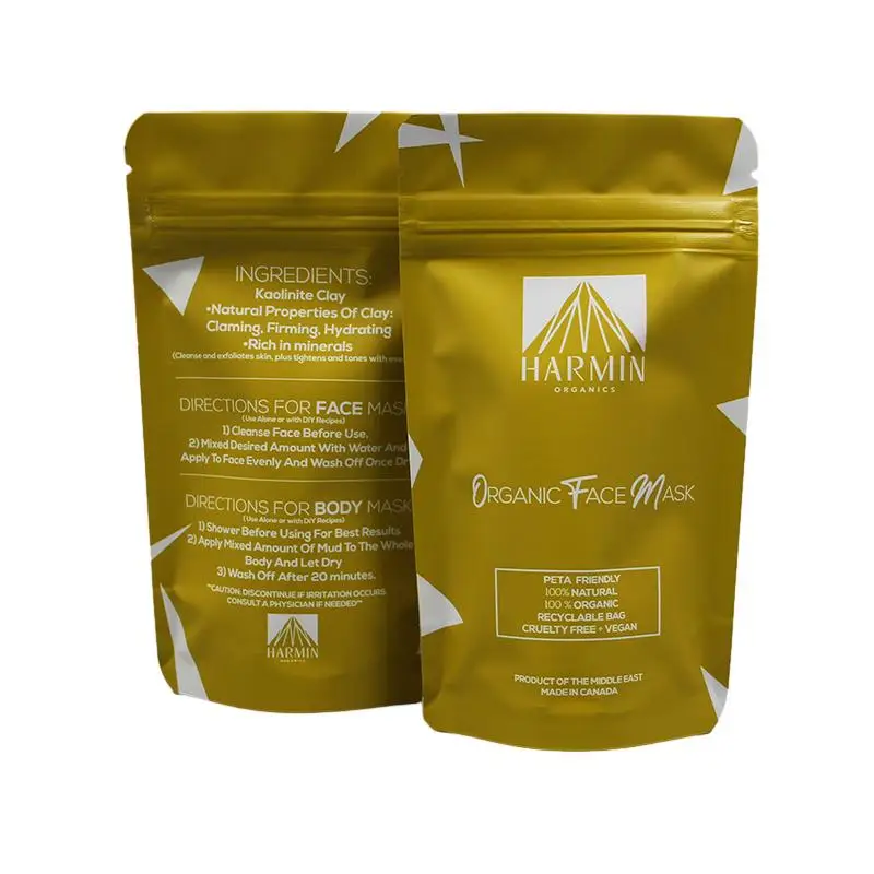 Customizable Size Recycled Aluminum Foil Stand up Pouches with Handle for Cosmetic Packaging Bags Face Mask and Facial Cleanser