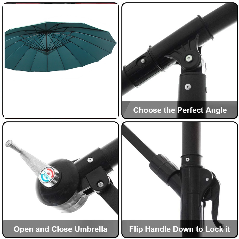 300cm Offset Fiber Glass Cantilever Garden  Patio Umbrellas wind-proof frame swimming pool umbrella with steel cross base