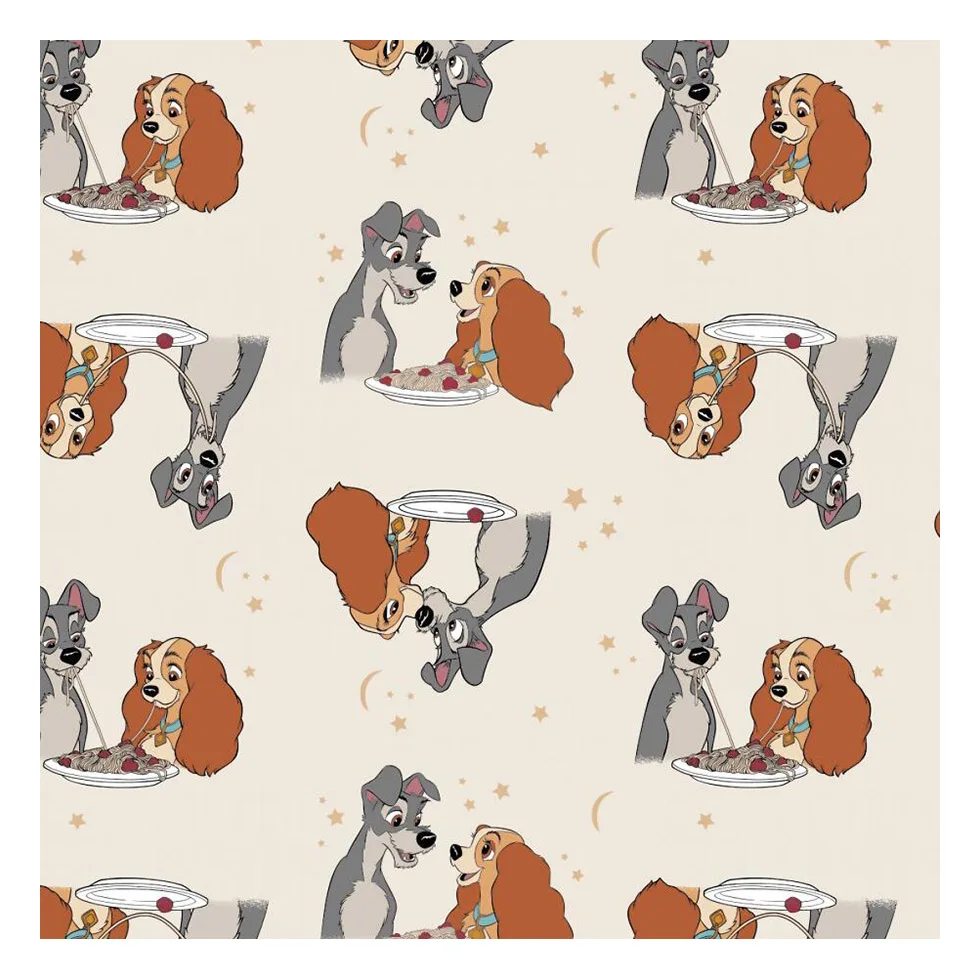 The Lady and the love Dog Cartoon Designs Custom Digital Printing Knit Rayon Fabric 95 Rayon 5 Spandex for Clothes