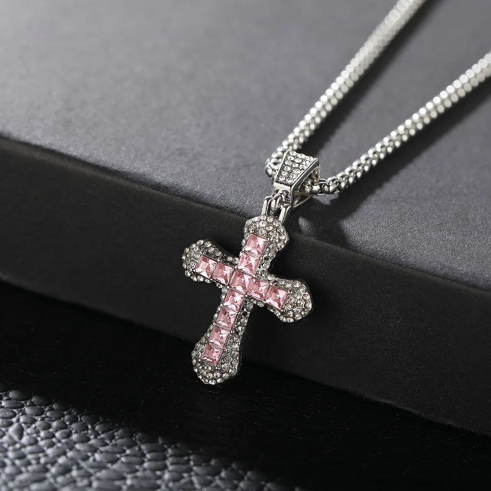 Wholesale Fashion Mini Crystal Stainless Steel Jewelry Cross Pendant Necklaces