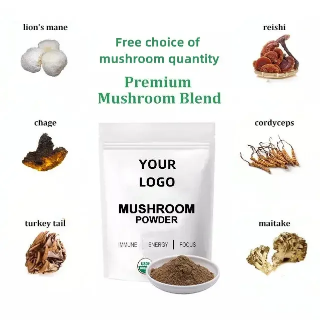 Hot Selling OEM Organic Reishi Mushroom Extract Powder contains extracts made from 6 kinds of organic mushrooms