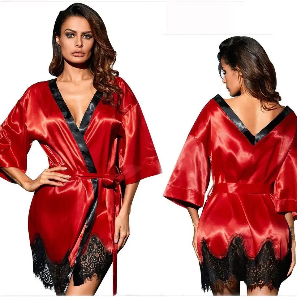 European and American Foreign Trade Sexy Lace Edge Plus Size Oily Fabric Nightgown and Nightgown