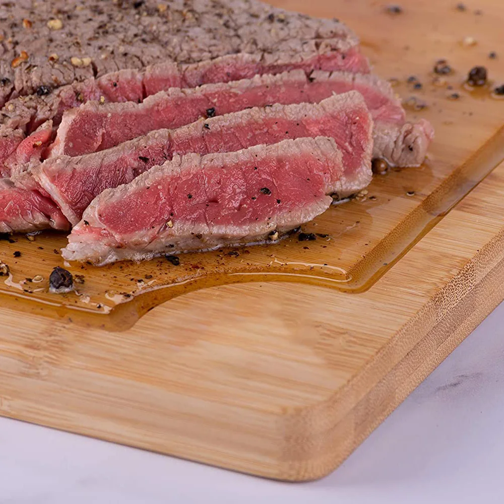 Cutom Экологичная кухня натуральные органические Бамбуковые разделочные доски измельчитель для овощей блоки с желобом и ручкой