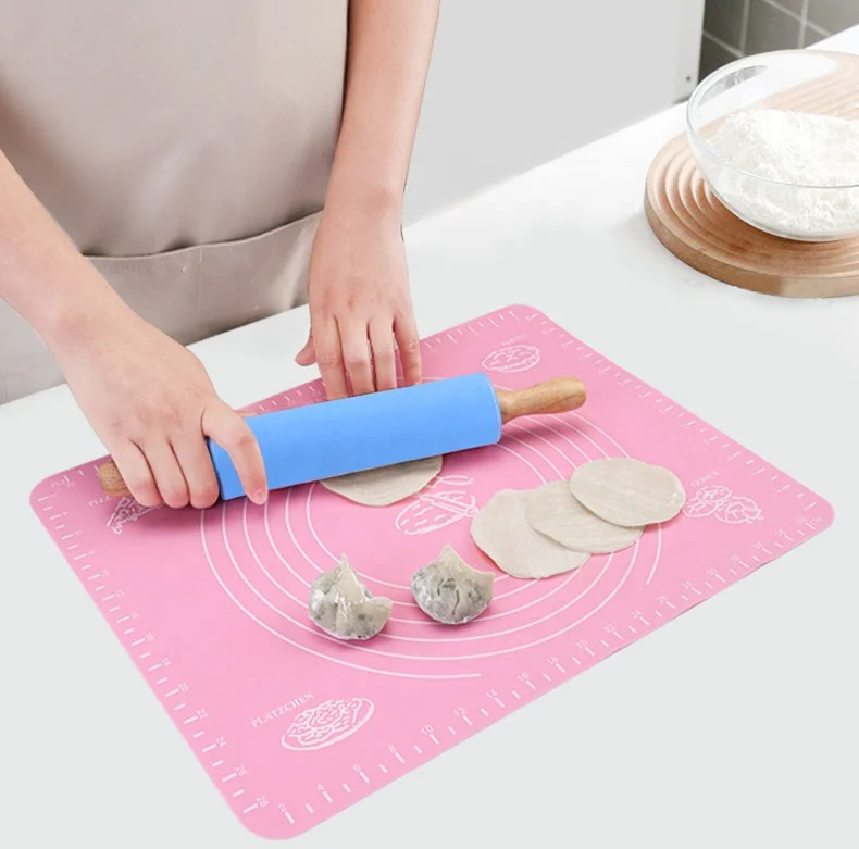 Wholesale Mini Silicone Embossing Rolling Pin For Noodle And Fondant Silicone Rolling Pin With Wooden Handle