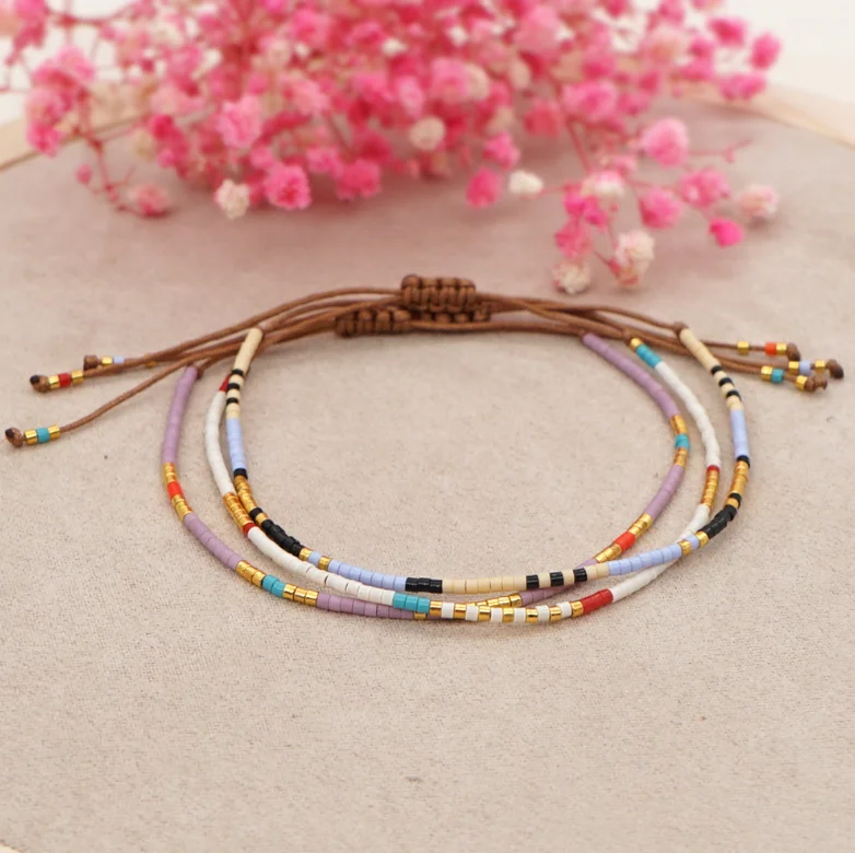 Hot Sale Bohemian Beach Vacation Miyuki Seed Bead Bracelet for Women Handmade Knitted Colorful Beaded Couple Friendship Bracelet