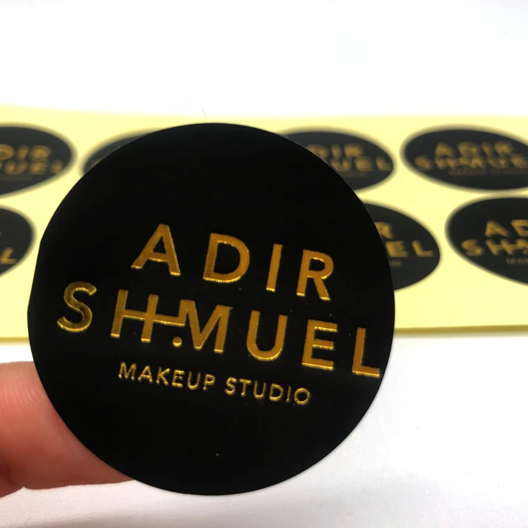 Custom Die Cut Adhesive Paper Black Stickers with Gold Foil Printed Customize Your Own Brand Logo