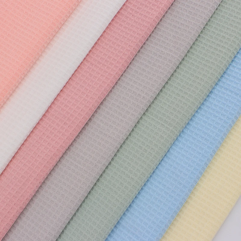 2023 Textile 32s 250GSM Knit Weft 100% Pure Cotton Honeycomb Waffle Fabric For Clothing