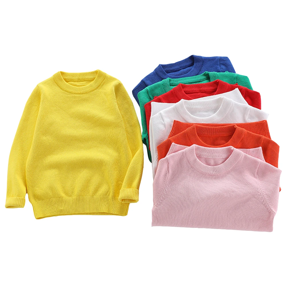 Теплый пуловер в школьном стиле с круглым вырезом, однотонный Детский свитер с длинными рукавами на заказ