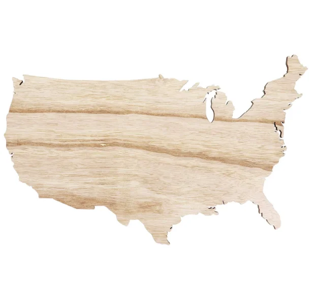 
Unfinished USA Wood Map Laser Cutout Slice Shape for Arts & Craft 