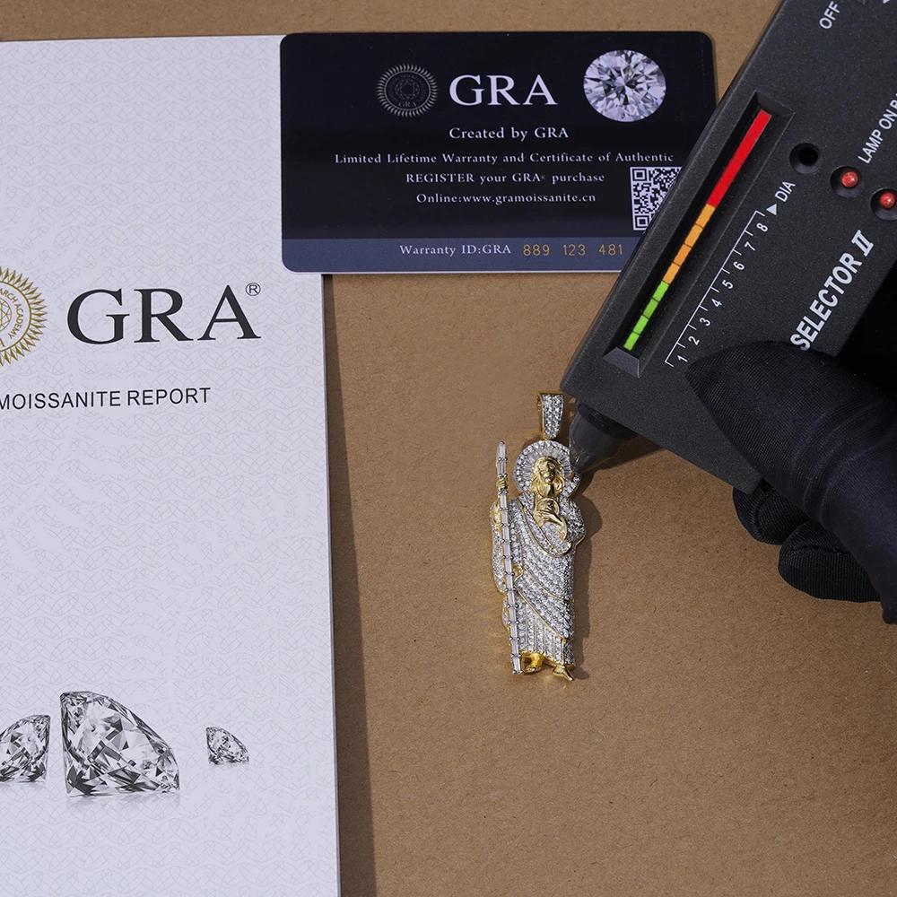 Hiphop Jewelry Wholesale Price Iced Out Baguette Moissanite Diamonds 14K Gold Plated San Judas Tadeo Pendants In Mexico