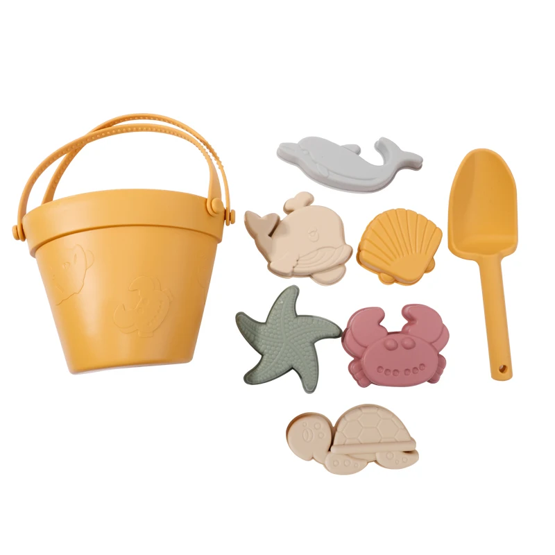BPA FREE Portable Silicone Sand Bucket Toys Customized Silicone Beach Toys Silicone Bucket Pail and Spade sets