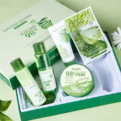 Private Label Facial Kit Aloe 5pcs/set Organic Moisturizing Whitening Korean Aloe Face Skin Care Set