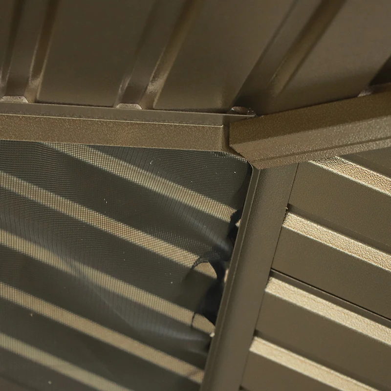 10x12ft USA Available In Stock Permanent Canopy Dark Brown Double Roof Hardtop Gazebo With Mosquito Netting & Curtains