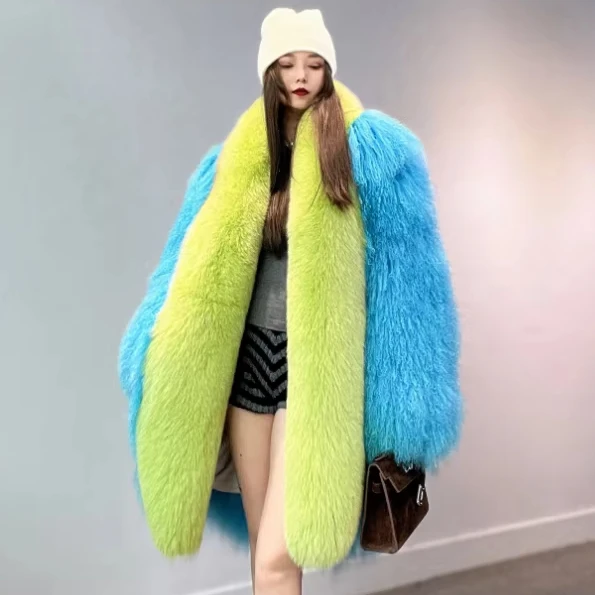 Winter Fashionable Ladies Genuine Tibet Lamb Fur Coat Real Mongolian Fur Coat With Fox Fur Plus Size Jacket