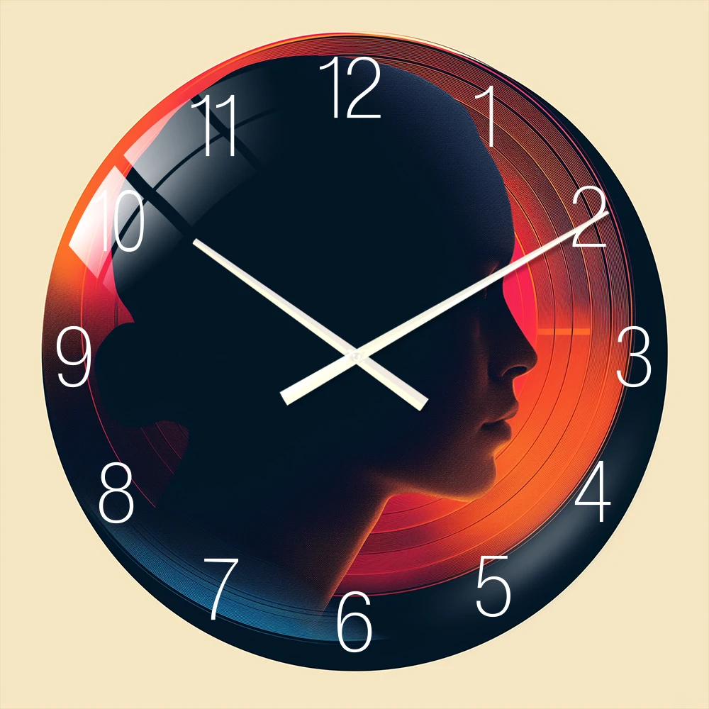 Modern Minimalist Quartz Glass Clock with Abstract Needle Display Circular Antique Style Calendars Radio for Living Room