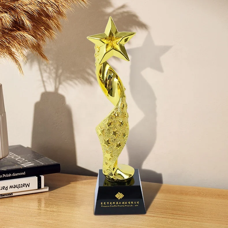 High End Custom Resin Crystal Star Trophy Electroplated Metal Gold Crystalstar Awards For Annual Meetings Gifts Souvenir Gift