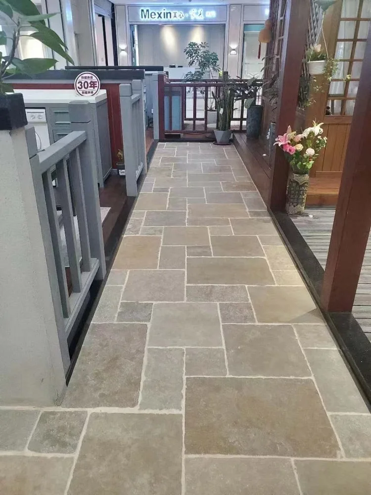 Cheap price Outdoor Natural Stone Beige tumbled garden Non-Slip  limestone paving stone