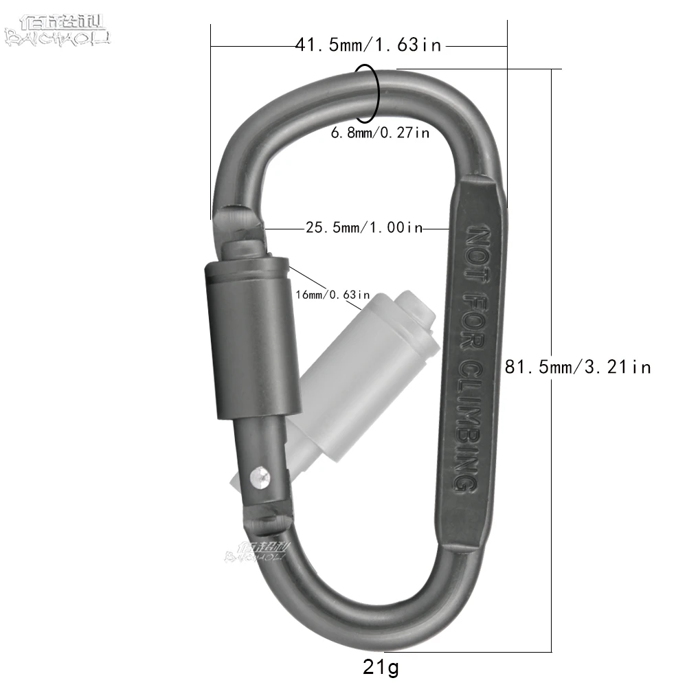 3pcs set 8# D shaped 82*42mm snap aluminium alloy metal screw locking key chain flat full black carabiner hook