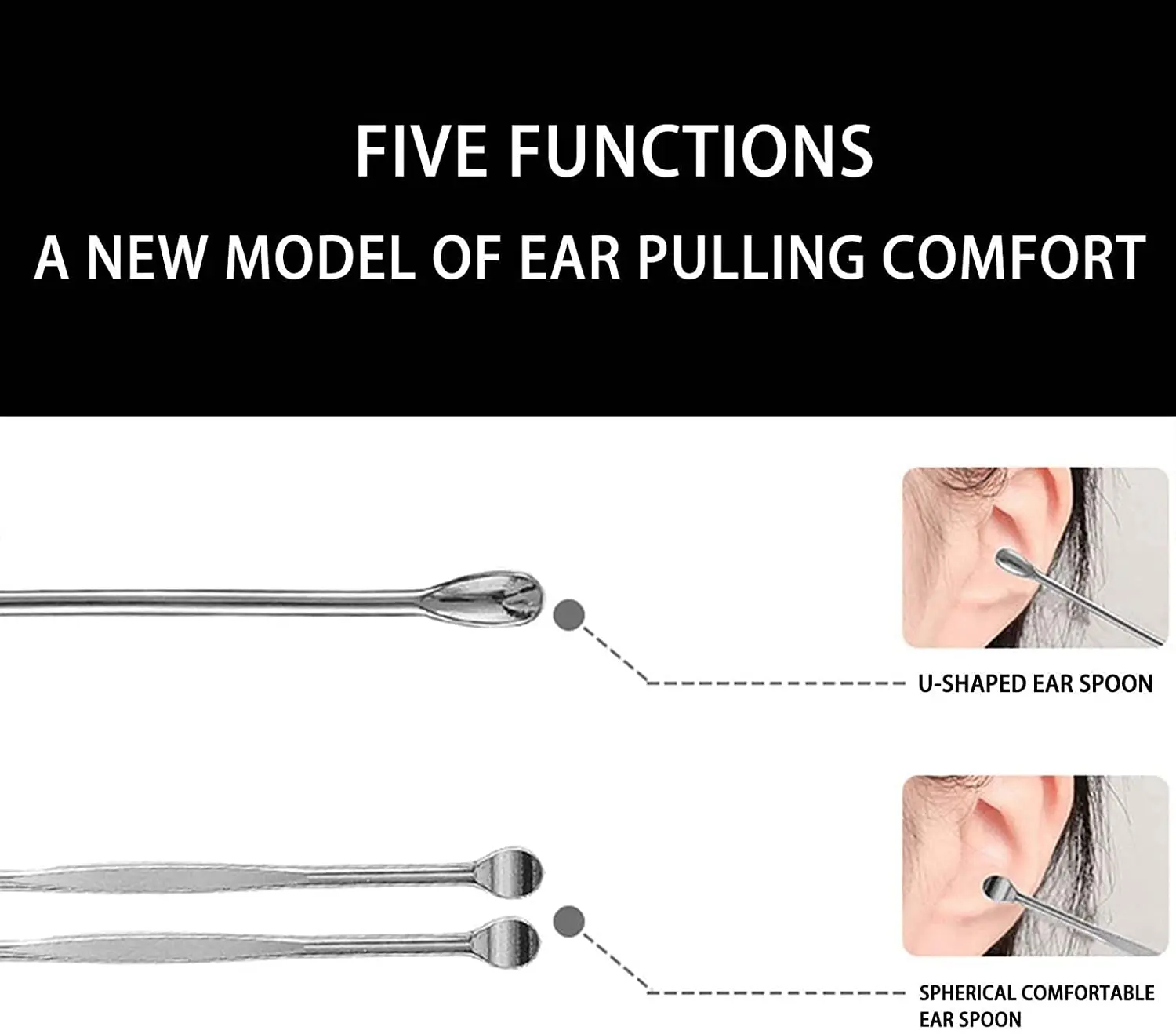 7pcs Silver Ear Cleaning Tool Earpick Set Ear Pick Earwax Removal Kit with Case