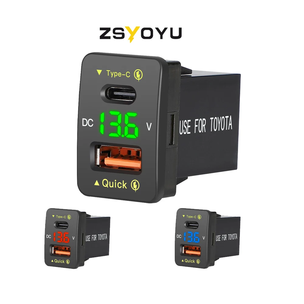 Оптовая продажа OEM 12 В 24 светодиодный вольтметр USB A C PD быстрое зарядное устройство QC 3 0 Автомобильное розетка для Toyota Camry Cross Yaris