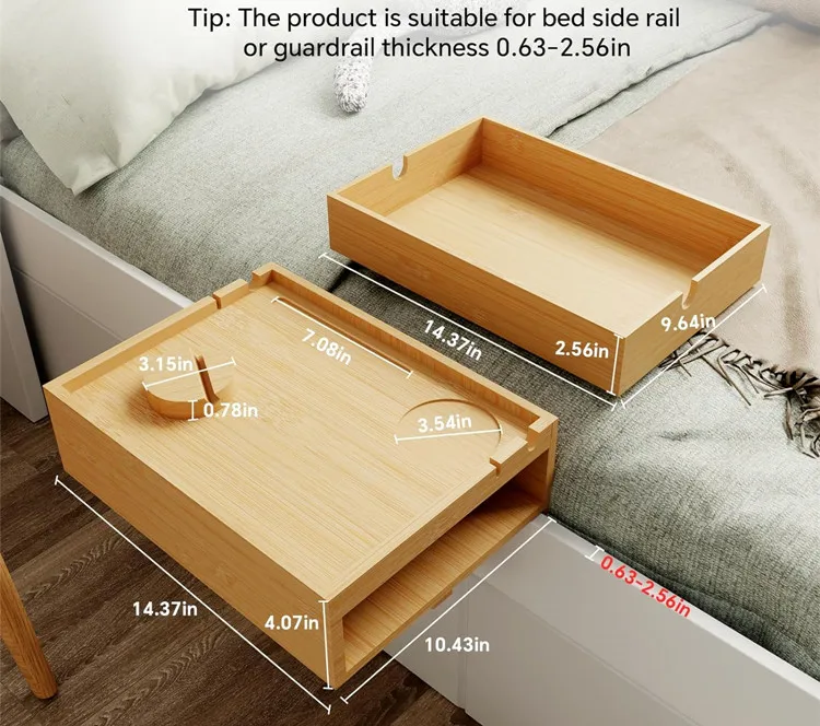 Custom Single Bed Side Table Floating Nightstand Organizer Storage Adjustable Bamboo Bedside Shelf For Bed Top Bunk