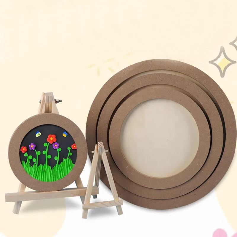 Customized Size Round circle Sand tray clay frame Home Decor MDF Photo Frame Decor gift interactive diy Creative frame for kids