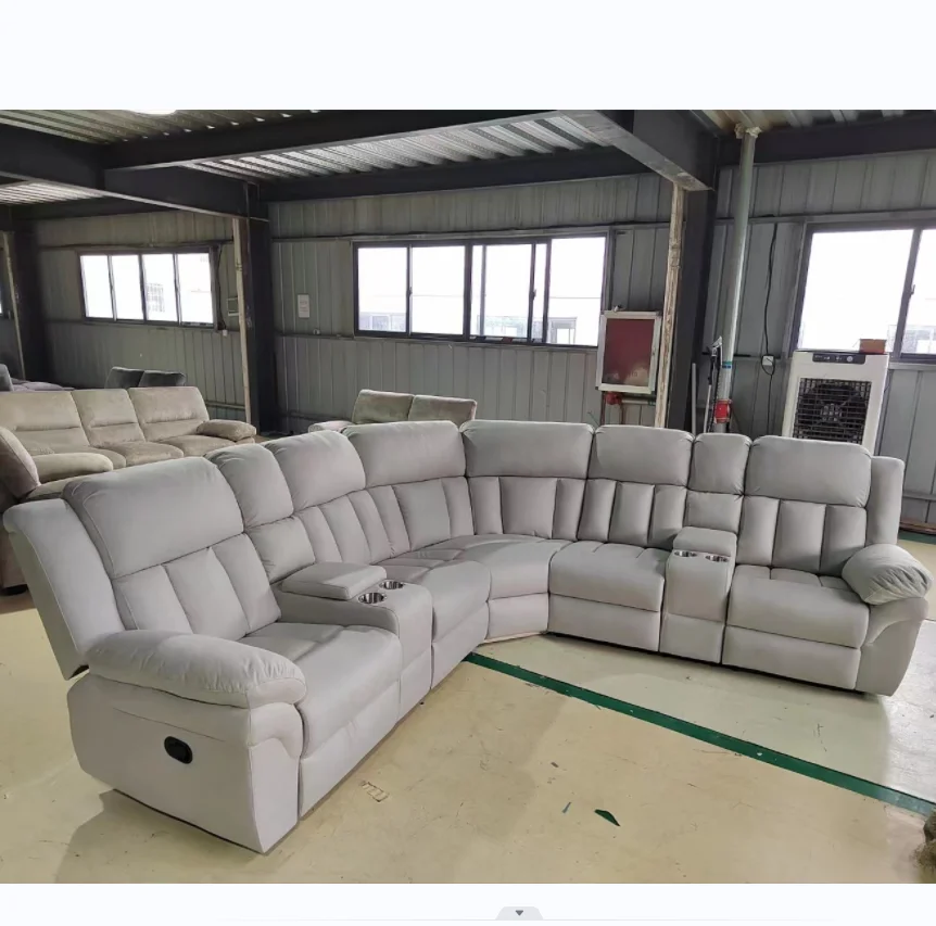 New Design Hot Sales Cheap Price Modern Living Room PU Leather Manual Adjustable Sectional Recliner Sofa Set
