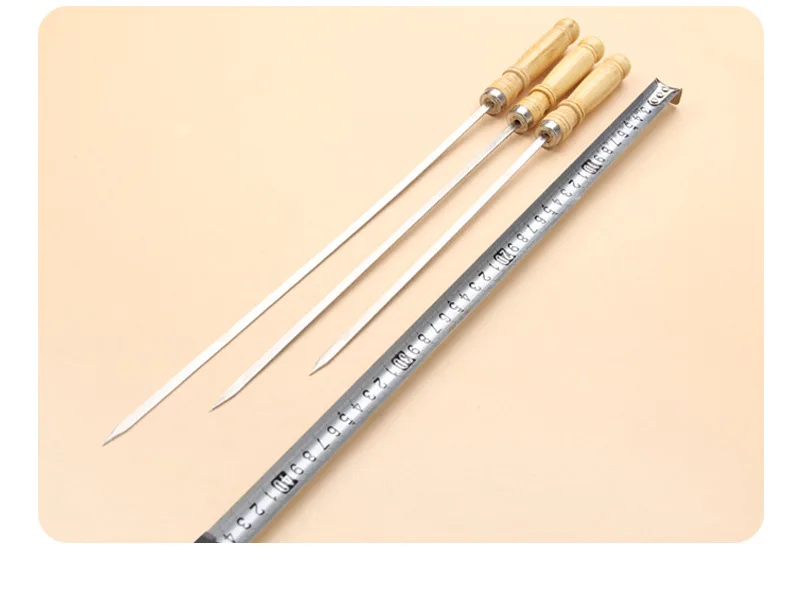 Mydays Outdoor BBQ Grills Flat Barbecue Metal Stainless Steel Kebab Skewers With Long Handle For Camping Picnic