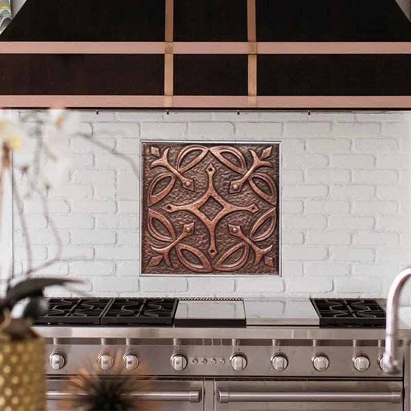copper murals Tuscan classic design kitchen decoration back splash hand hammer copper wall tiles artisan hand crafted  tiles