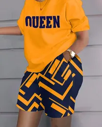 Женский повседневный комплект из двух предметов, короткий топ с буквенным принтом и шорты, летний комплект из двух предметов, 2023