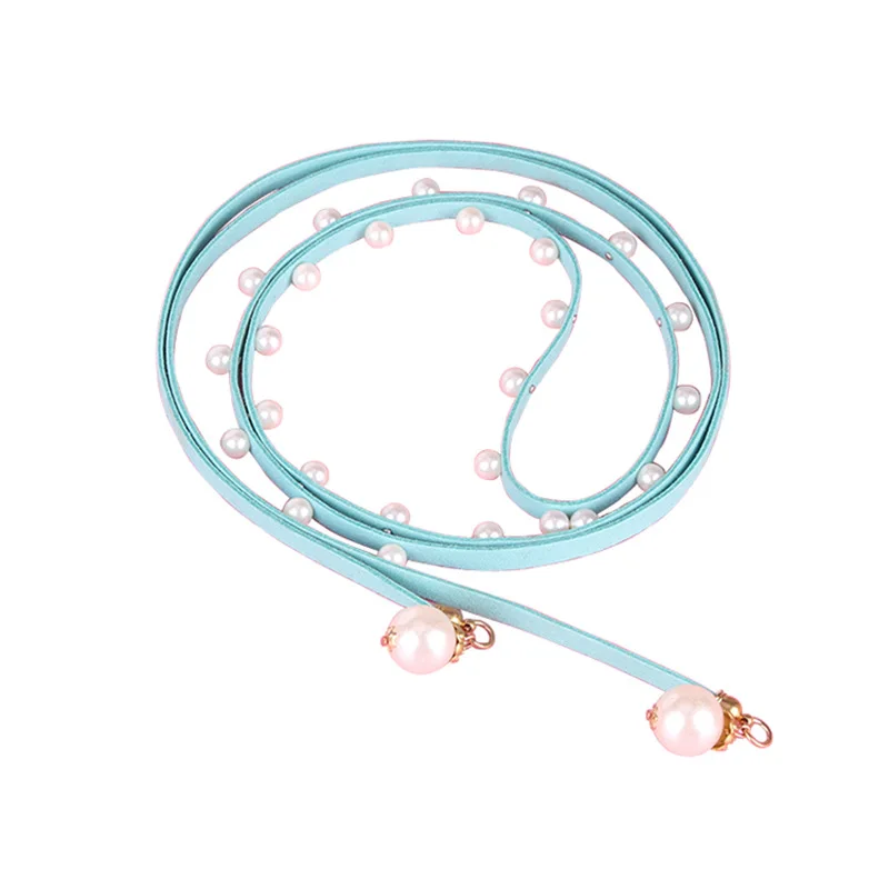 
2021 new dress belts ladies thin belt pearl embellishment extra-long waist chain waistband 