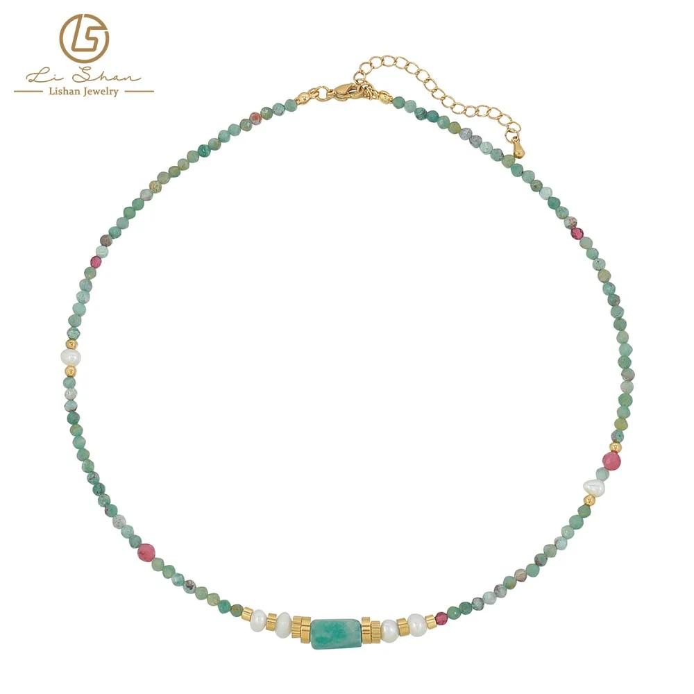 eye agate natural stone freshwater pearl natural turquoise long beaded necklace luxury jewelry, long necklaces , natural stone